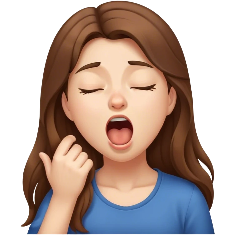 Sleepy girl, long brown hair, yawn emoji