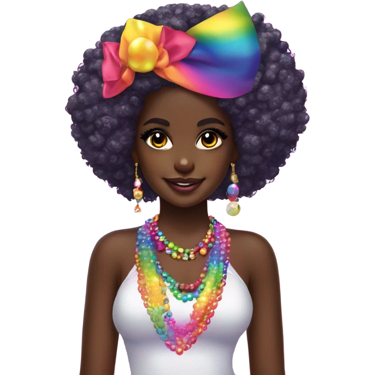 Lisa frank dark skin girl with rainbow headband Afro with pearls emoji