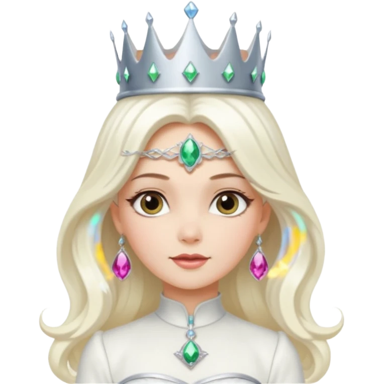 The Good Witch from The Land of Oz with long platinum blonde hair, white outfit and crown emoji
