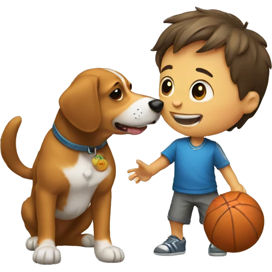 a little boy throwing ball to the dog emoji