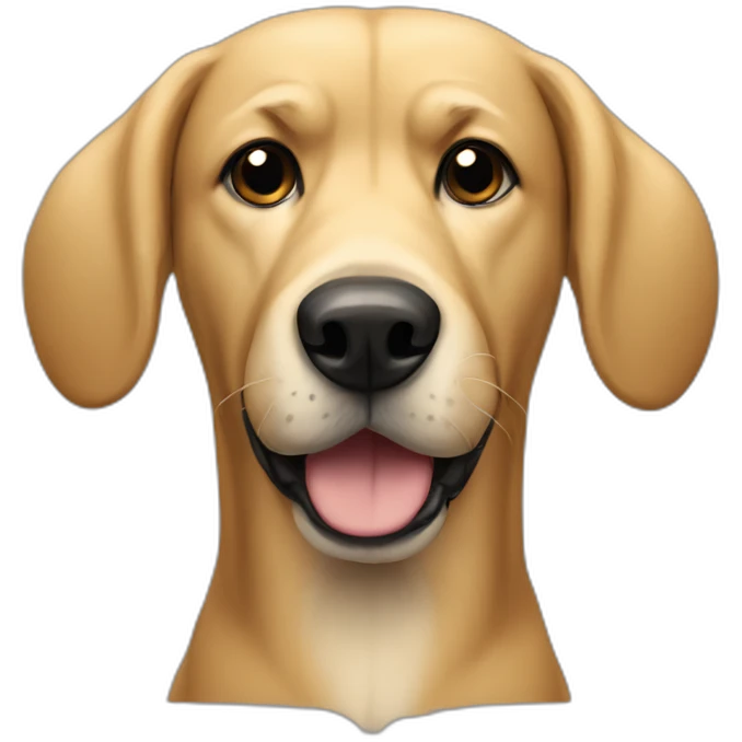 big blonde dog with half-floppy half-upright ears and a black face emoji