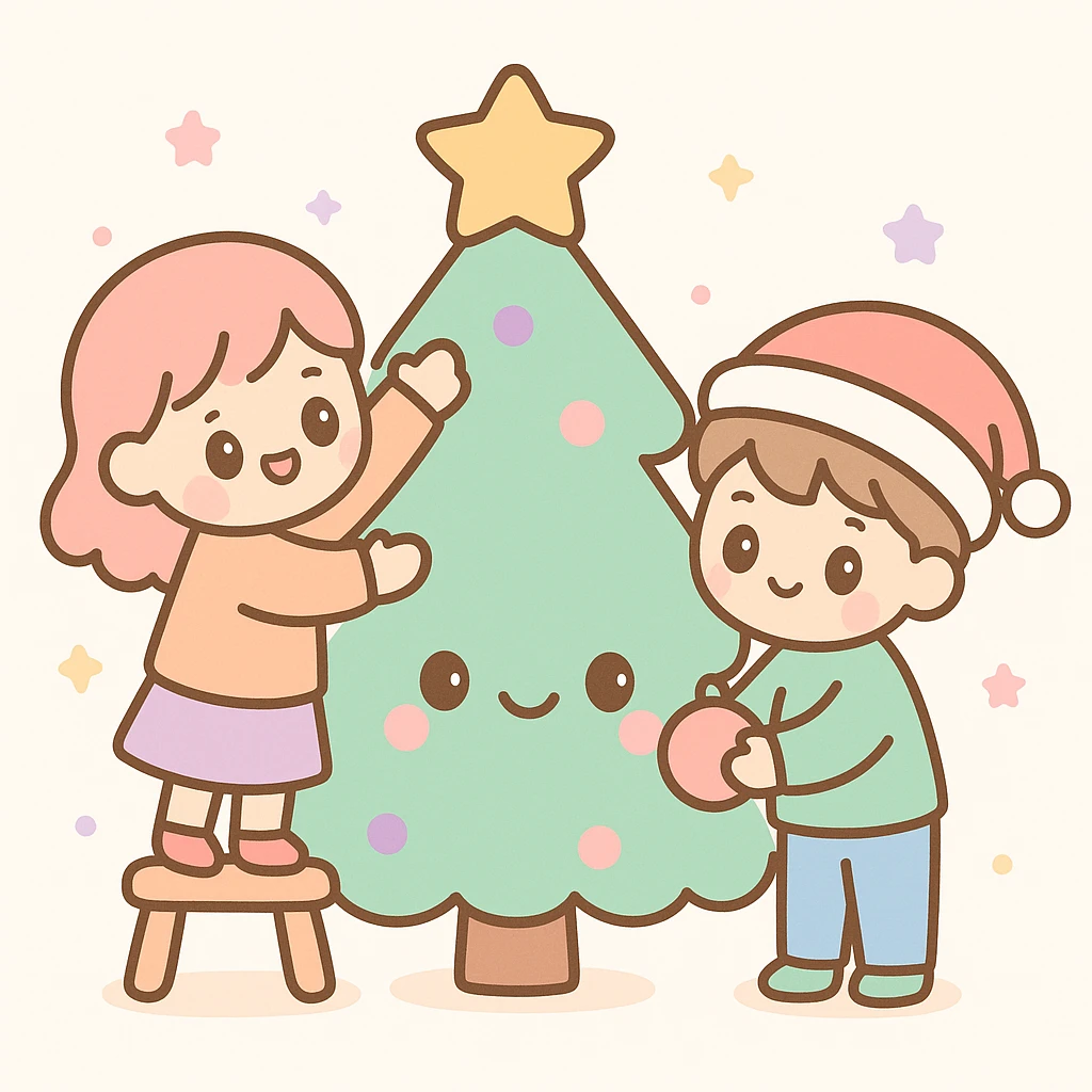 people decorating a Christmas tree emoji