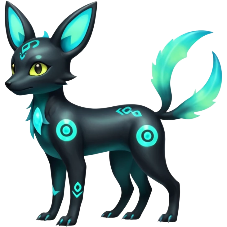 Shiny Ethereal Eldritch Cool Edgy Badass Punky Aural Iridescent Fluorescent Bioluminescent Umbreon-Amaura-Salandit-Litten-Fakémon-fusion (full body) emoji