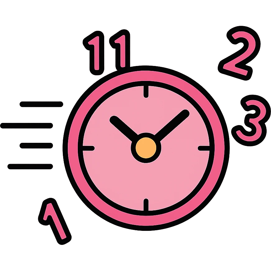 clock with numbers flying off, dynamic motion, pink color palette emoji