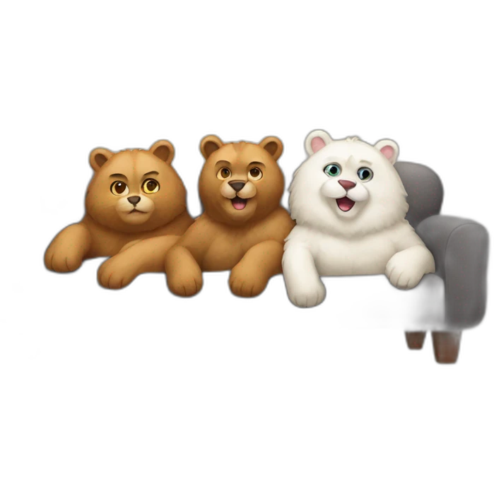 Two-bears-three-cats-lying-on-couch emoji