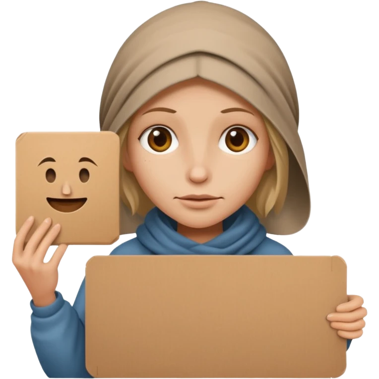 begger woman with holding  a pancart emoji