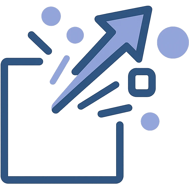 dynamic logo with a frame shape being burst open or elements escaping from it, representing innovation and disruption, suitable for a tech SaaS company, no text emoji