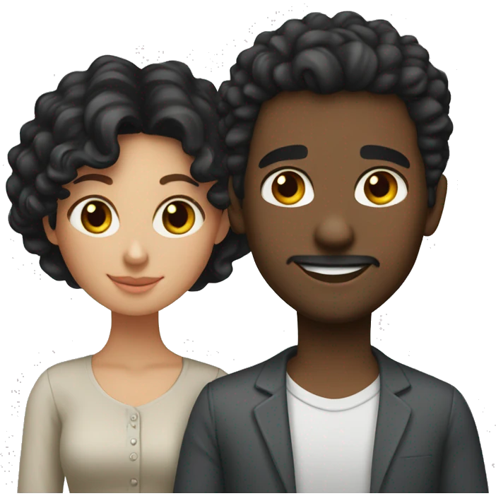 Husband (young, short black hair, white) and wife (young, Curly dark brown hair, short) emoji
