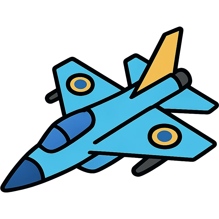 Ukrainian fighter jet with blue and yellow markings, sleek modern design emoji