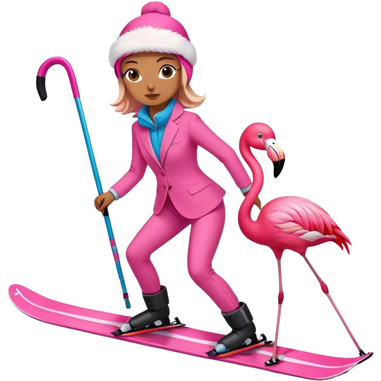 Girly flamingo skiing with pink suit emoji