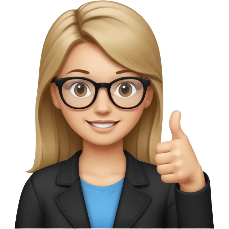 White girl with dark blonde hair in a ponytail and glasses giving the thumbs up emoji