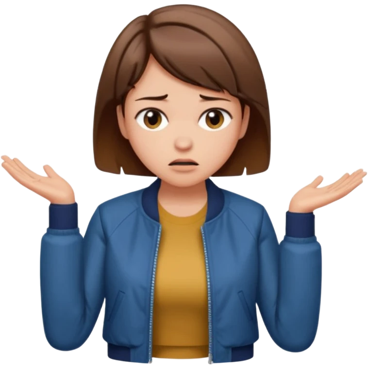 a woman with a brown short hair, looking at the left, frustrated, wearing a trendy jacket, only upper body, high quality emoji