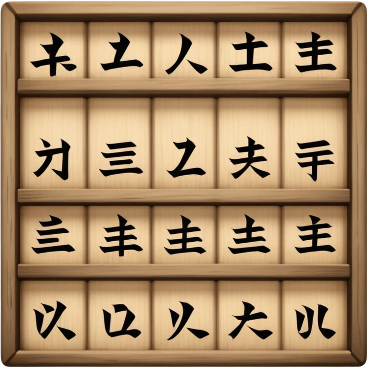 Japanese displayed on a  storage shelf, arranged with horizontal variation and vertical consistency. emoji