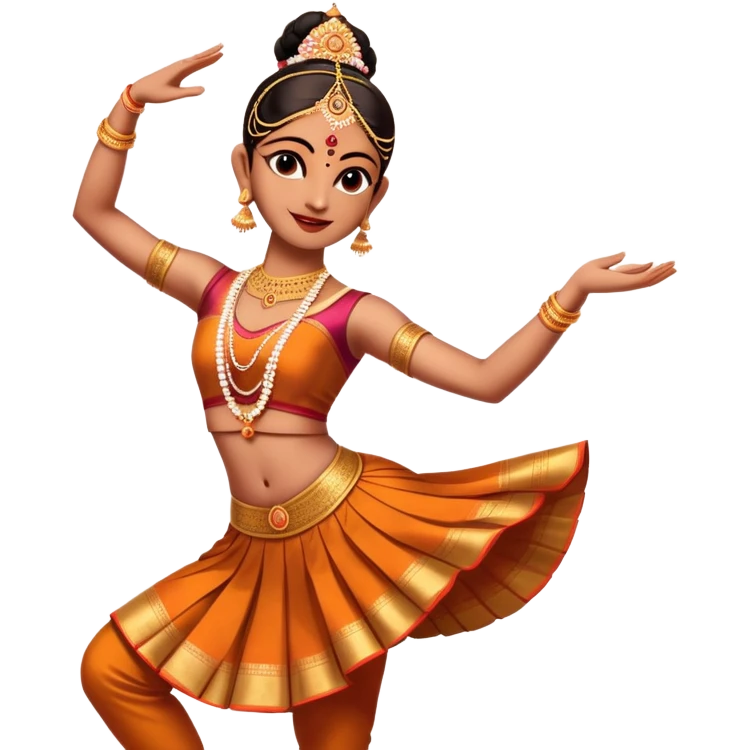 cinematic-realistic-bharatanatyam-dance-emoji,-depicted-as-an-elegant-classical-indian-dance-performance-with-graceful-poses,-intricate-costumes,-and-expressive-hand-gestures,-rendered-with-rich-textures-and-warm-dramatic-lighting, single dancer emoji