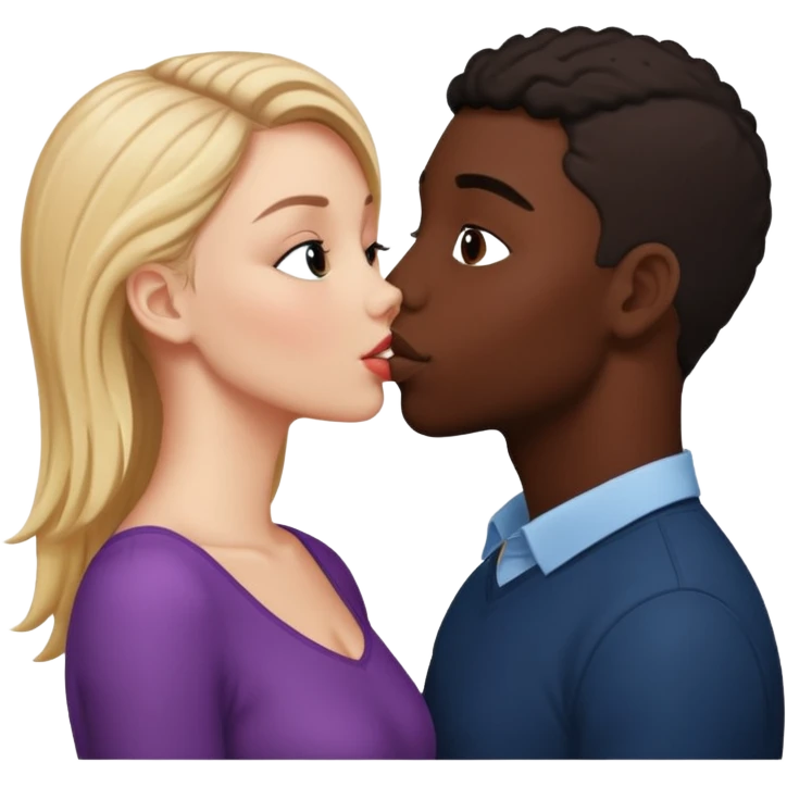 Please create a French kiss between a white girl and black boy emoji
