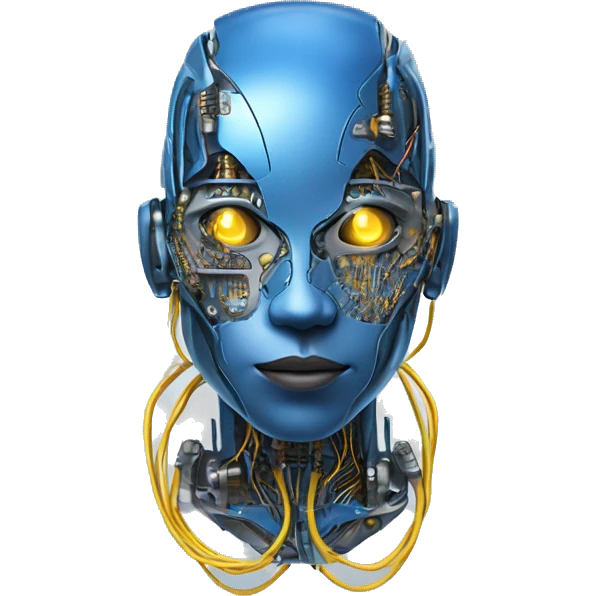 Blue cyborg with yellow eyes wires and circuits  emoji