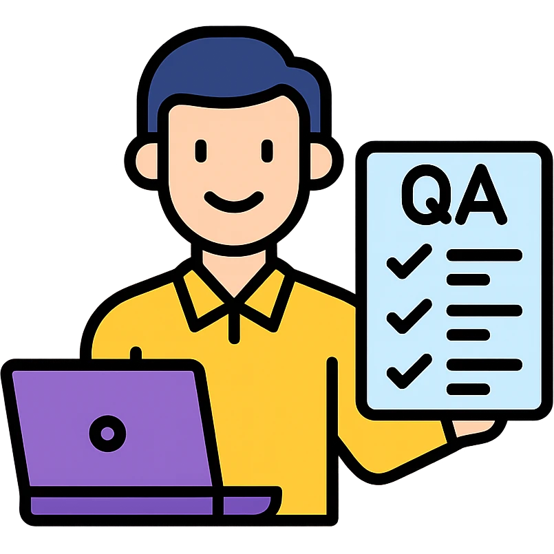 QA engineer with checklist and laptop confident pose emoji