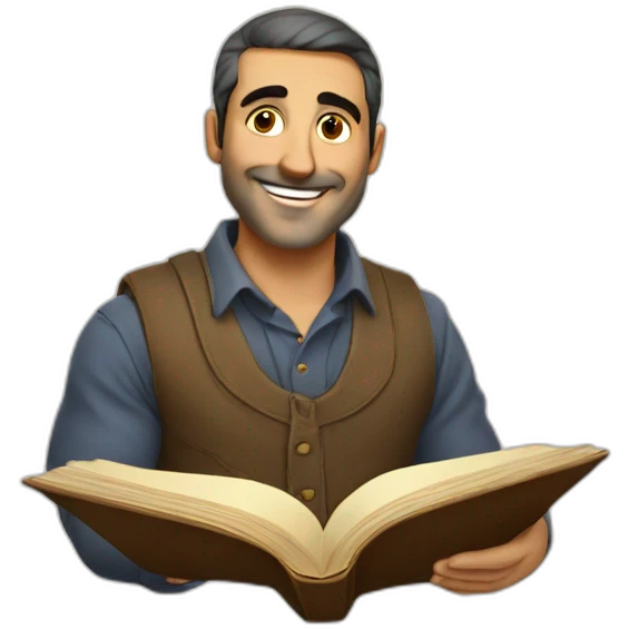 Armenian men reading book and looking at camera and smiling  emoji