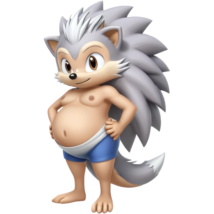Silver the hedgehog character with pregnant belly emoji