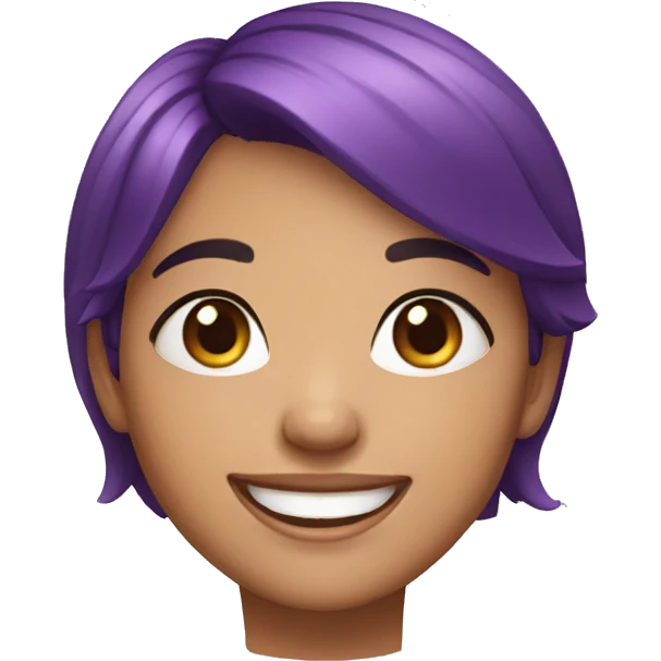 happy face brazilian girl, black eyes, beautiful smile, short purple hair emoji