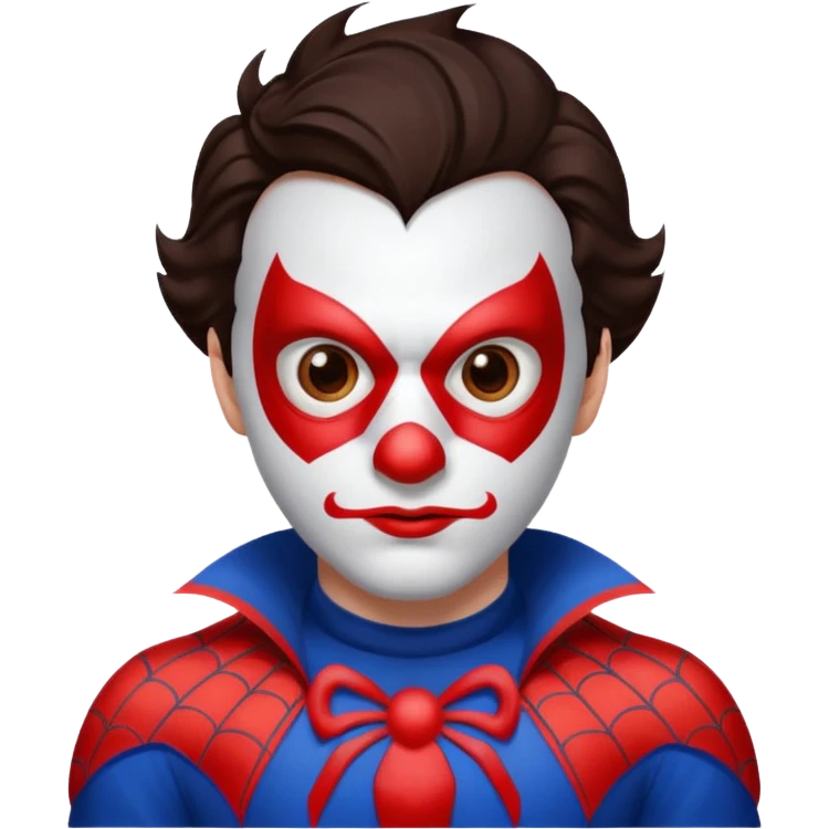 Create a man with brown eyes and dark hair into Spider-Man and a clown nose emoji