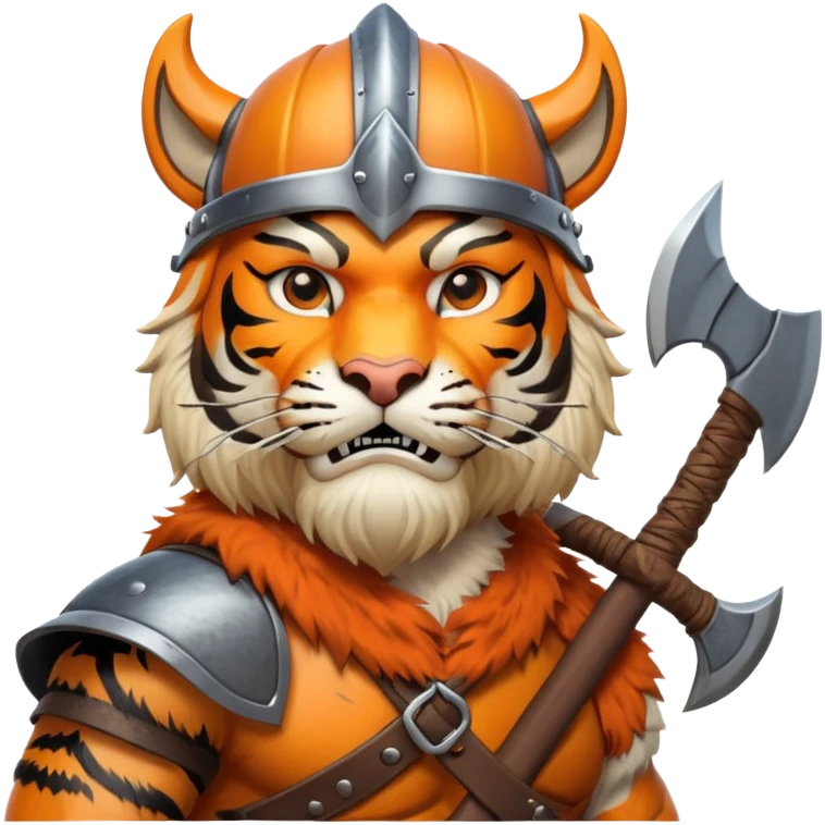 Tiger viking with helmet and axe emoji