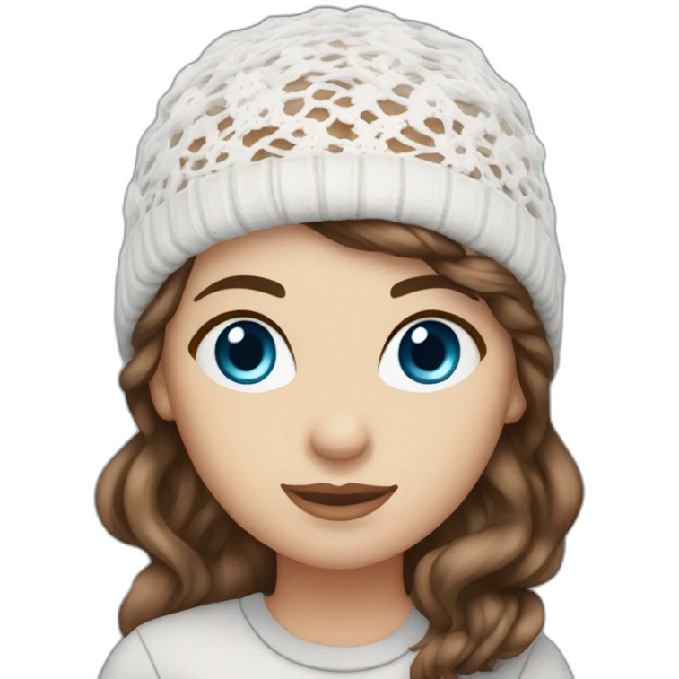White lace toque  female blue eyes brown hair emoji
