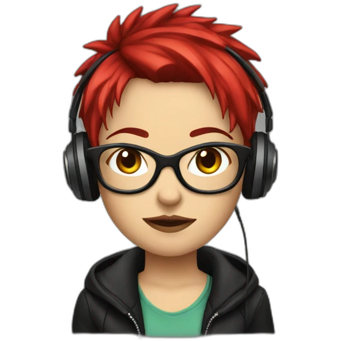 Female punk, glasses, red and short hair, headphones emoji