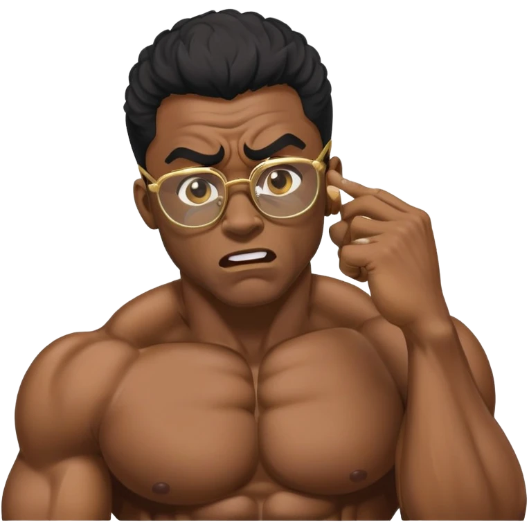black bodybuilder with gold glasses frustrated pulling hair emoji