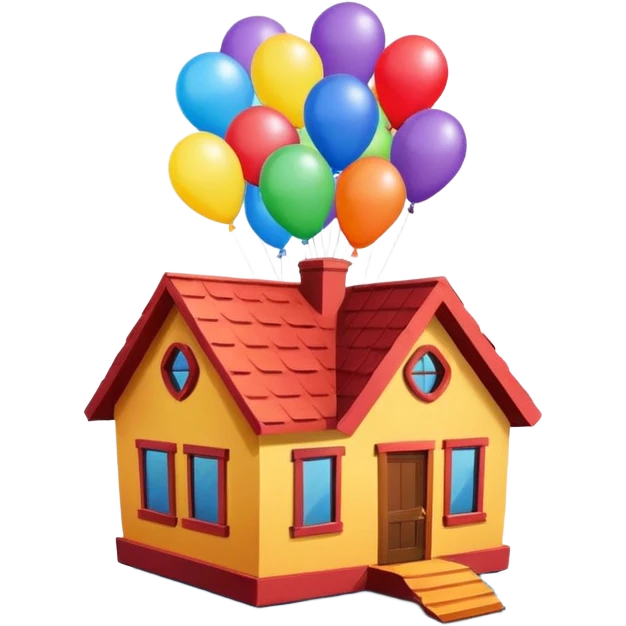 house flying with balloons emoji