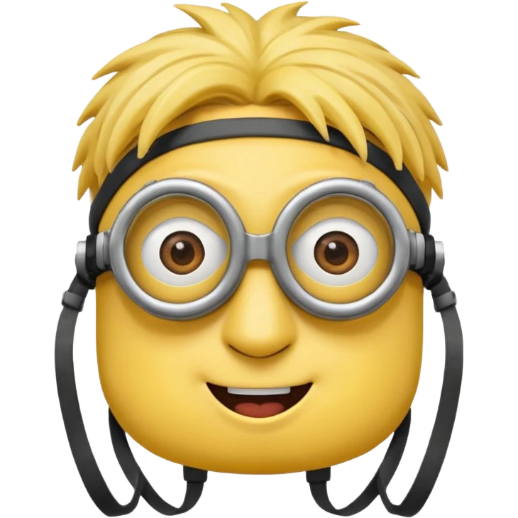 Minion emoji with a round head like normal emojis and a smurk like this emoji but a minion so basically that emoji with the goggles and the hair and not a funny head shape 😏 emoji