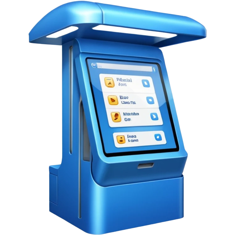 Digital Kiosk + blue interface + public info, Street Advertisements. emoji