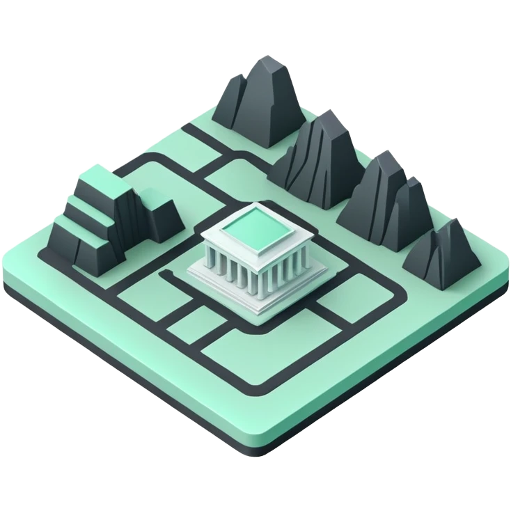 Collectivités Territoriales (Local Authorities), 3D technical icon with black and mint green (#B5F4D3), territorial jurisdiction diagram with administrative boundaries and governance structure emoji