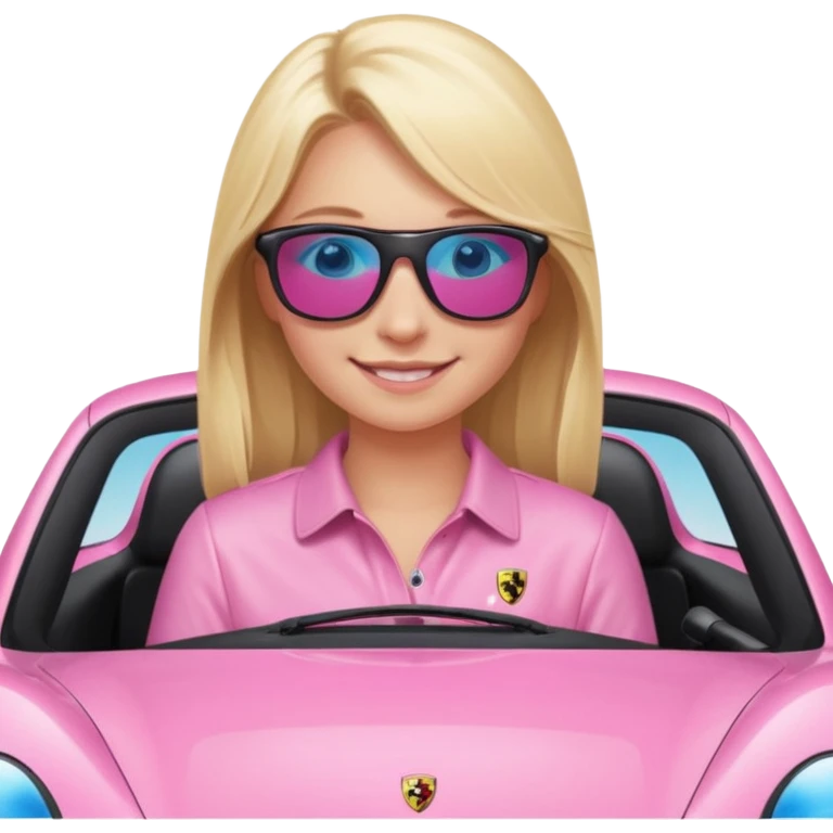 pink Porsche taycan with blonde girl, blue eyes, girl in front of the car emoji