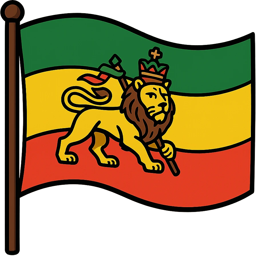 bold cartoon style Ethiopian flag with lion of Judah, vibrant colors, strong outlines emoji