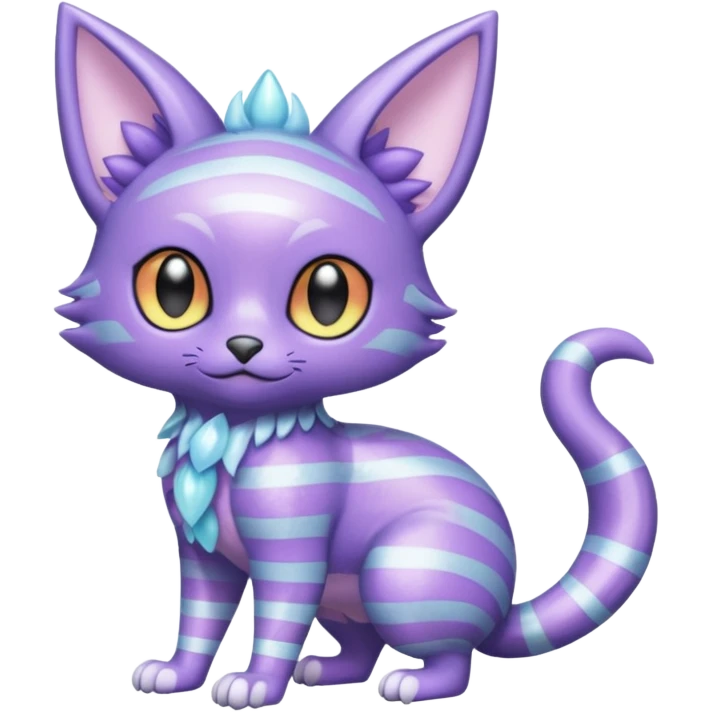 Shiny Iridescent Pastel-Lavender Frosted Glossy Crystal-Striped Noibat-Litten-Trico-hybrid creature (full body) emoji