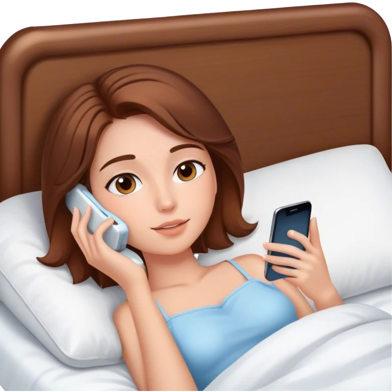 Girl with Brown hair having skincare on, laying In bed using phone  emoji
