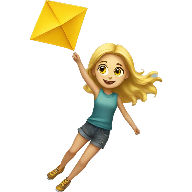 Caucasian Girl flying a yellow diamond-shaped kite emoji