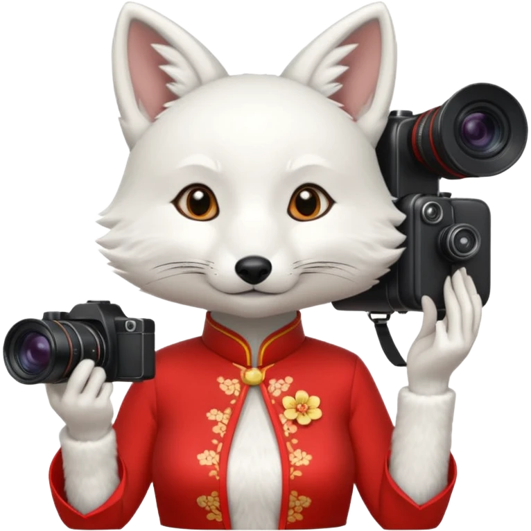 white fox, cheongsam ancient white fox with camera emoji