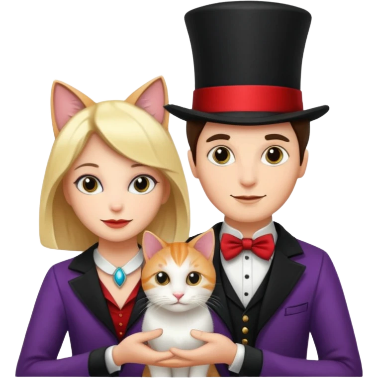 magician couple and their pet cat emoji