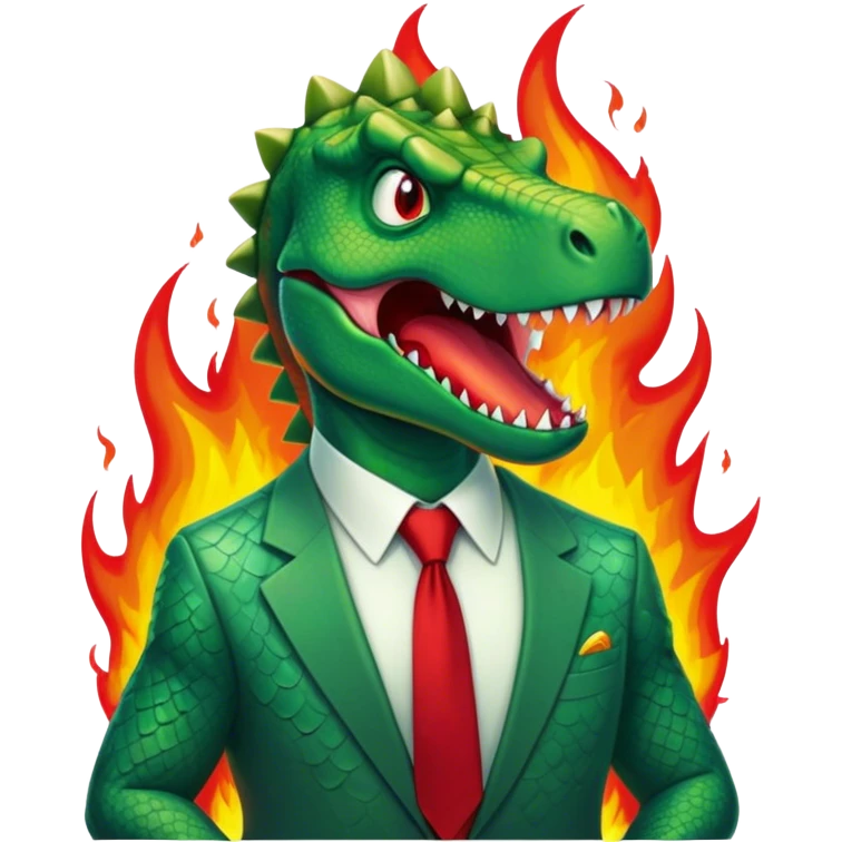 angry office dinosaur on a fire emoji