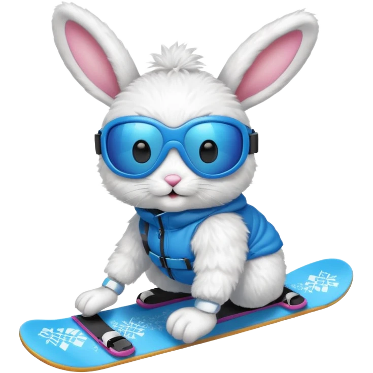 A bunny on a snowboard in blue wearing ski goggles emoji