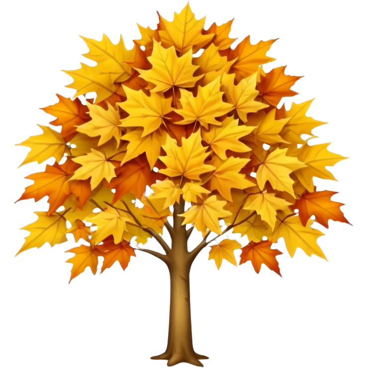 Generate a high-quality image of a yellow maple tree with autumn foliage, full canopy of leaves, realistic color and shading, smooth gradient colors, no facial features, no brand markings, simple white background, high-resolution.
 emoji