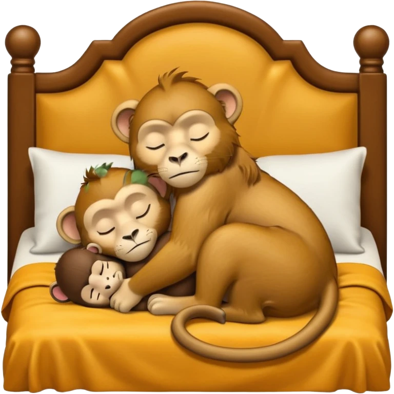 lioness and monkey sleeping together in a king sized beg cuddling  emoji