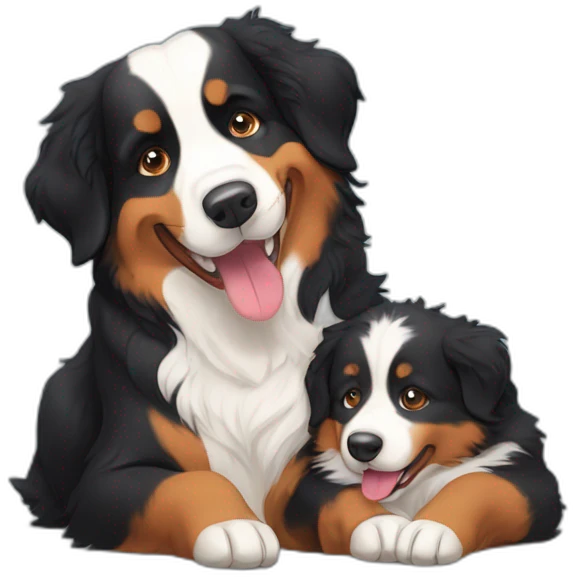 bernese mountain dog hugging australian shepherd emoji