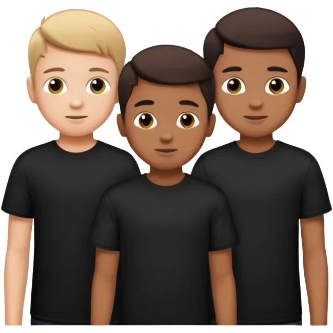 3 boys wearing black t shirt emoji