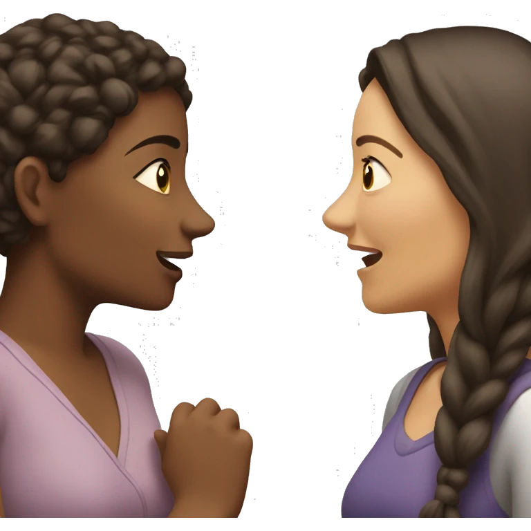 One woman whispers into the ear of another woman closing by hand emoji