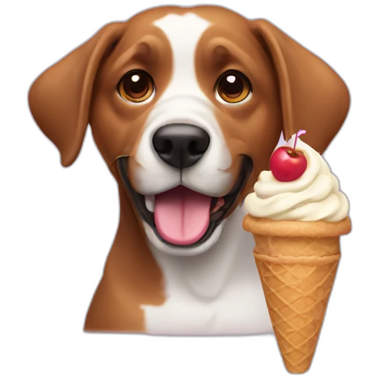 A dog eat a ice cream emoji