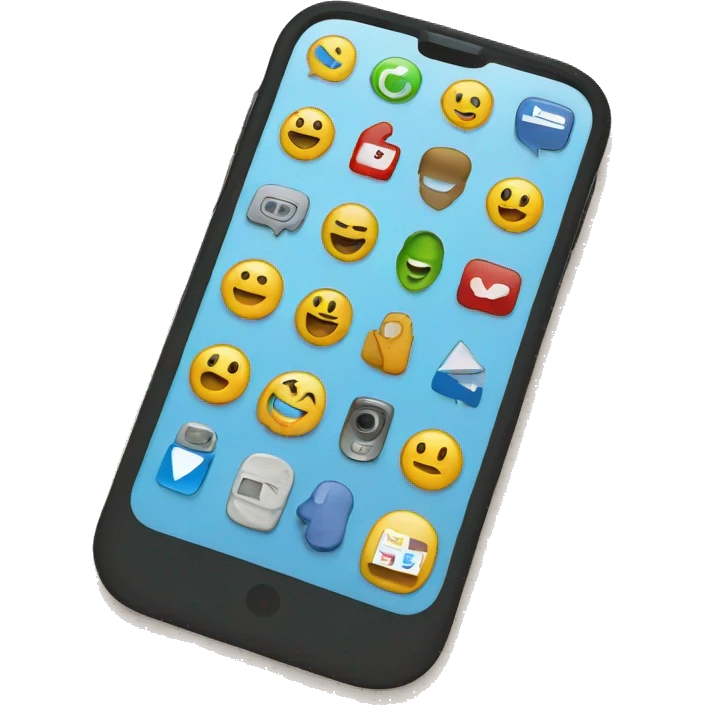 Cell phone with social network icons around emoji