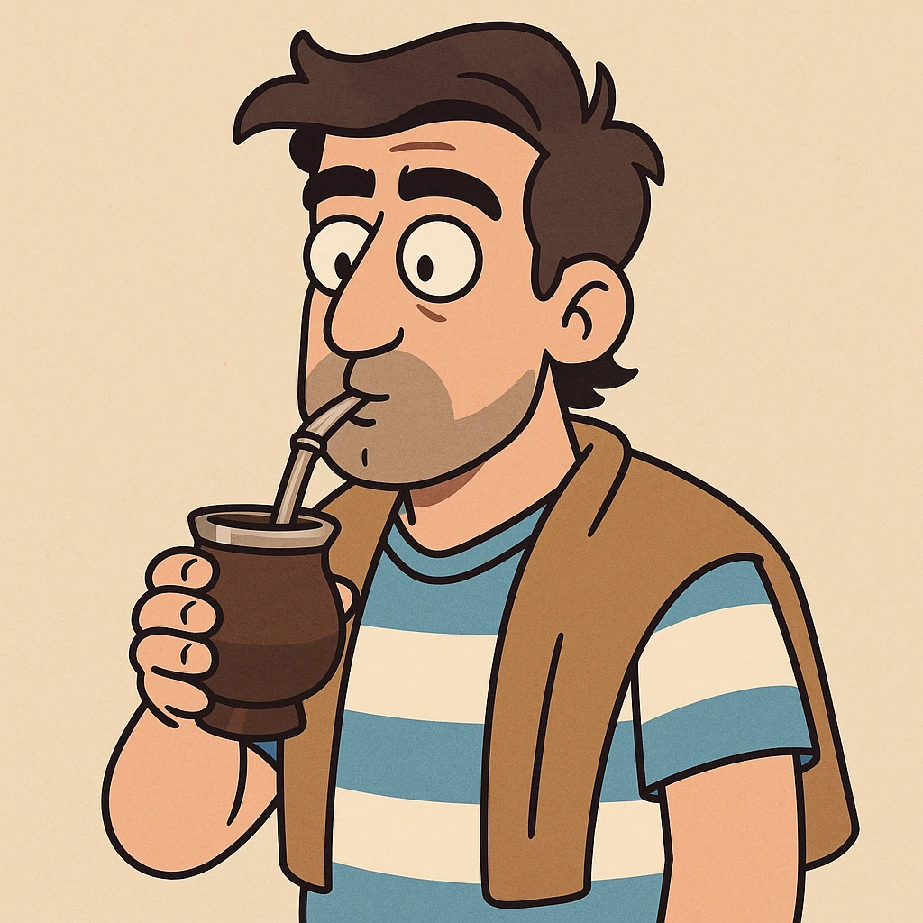 cartoon style illustration of an Argentinian man with dark hair drinking mate emoji